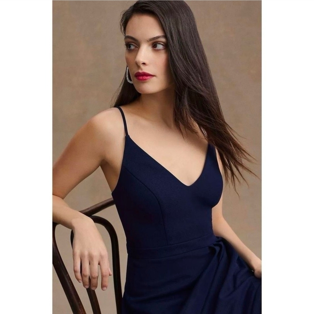 NWT Anthropologie BHLDN Size US 16 Midi Dress Lyra V-Neck Faux Wrap Crepe‎ Navy - Picture 5 of 12